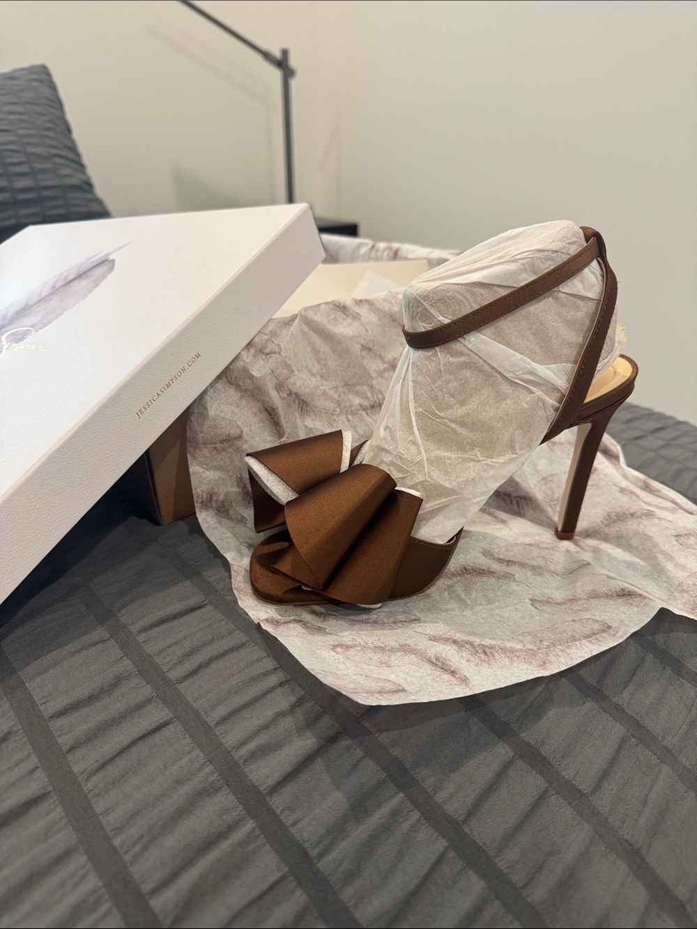 Jessica Simpson Brown Bow Ankle-Strap Stiletto Sandals - Picture 2 of 3